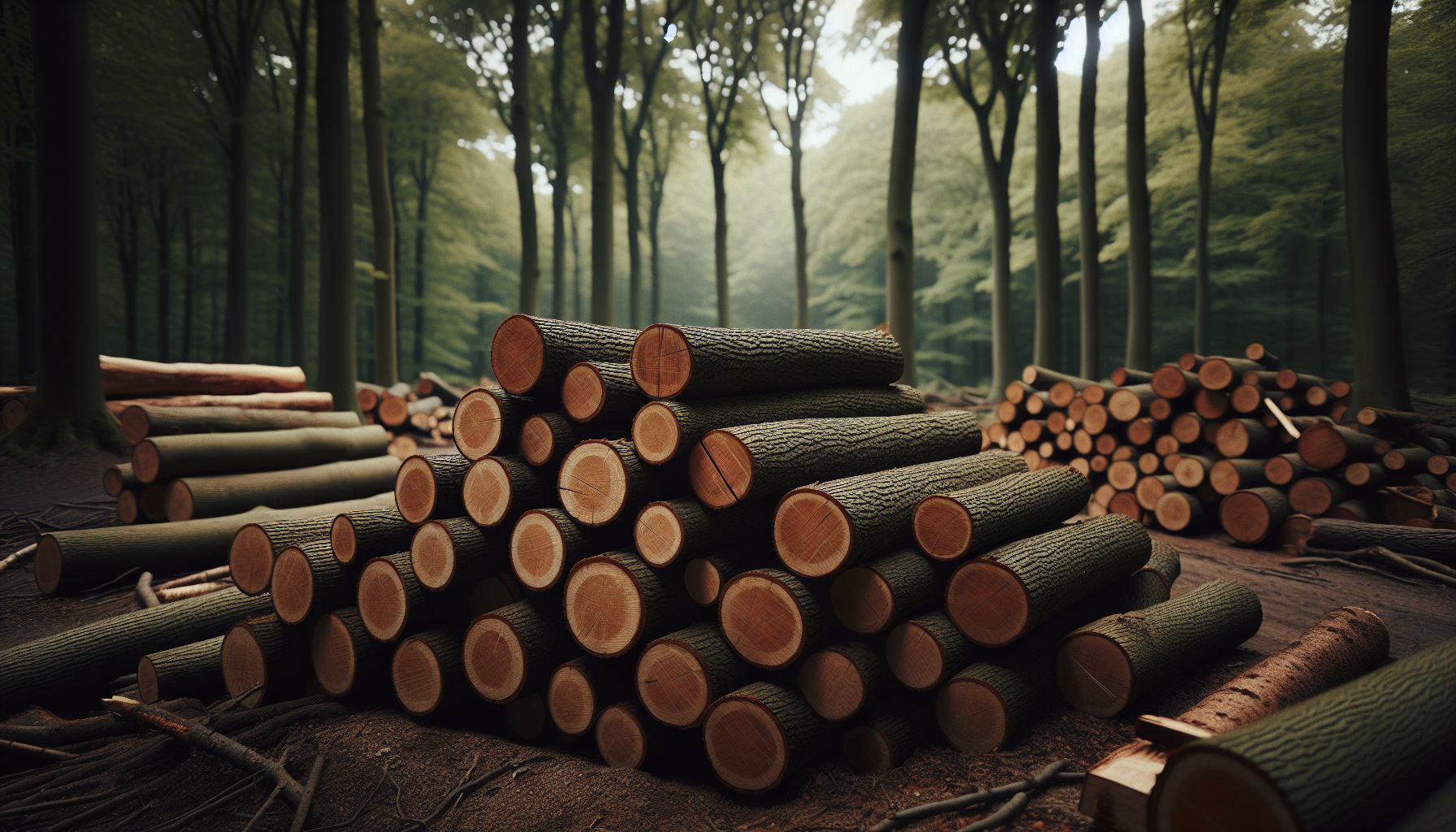 Tas de bois de chêne dans une forêt 